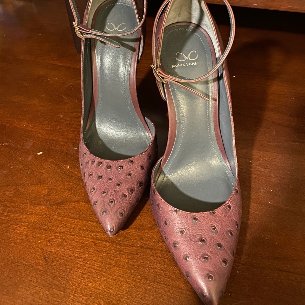 Monika Chiang purple ostrich leather shoes.